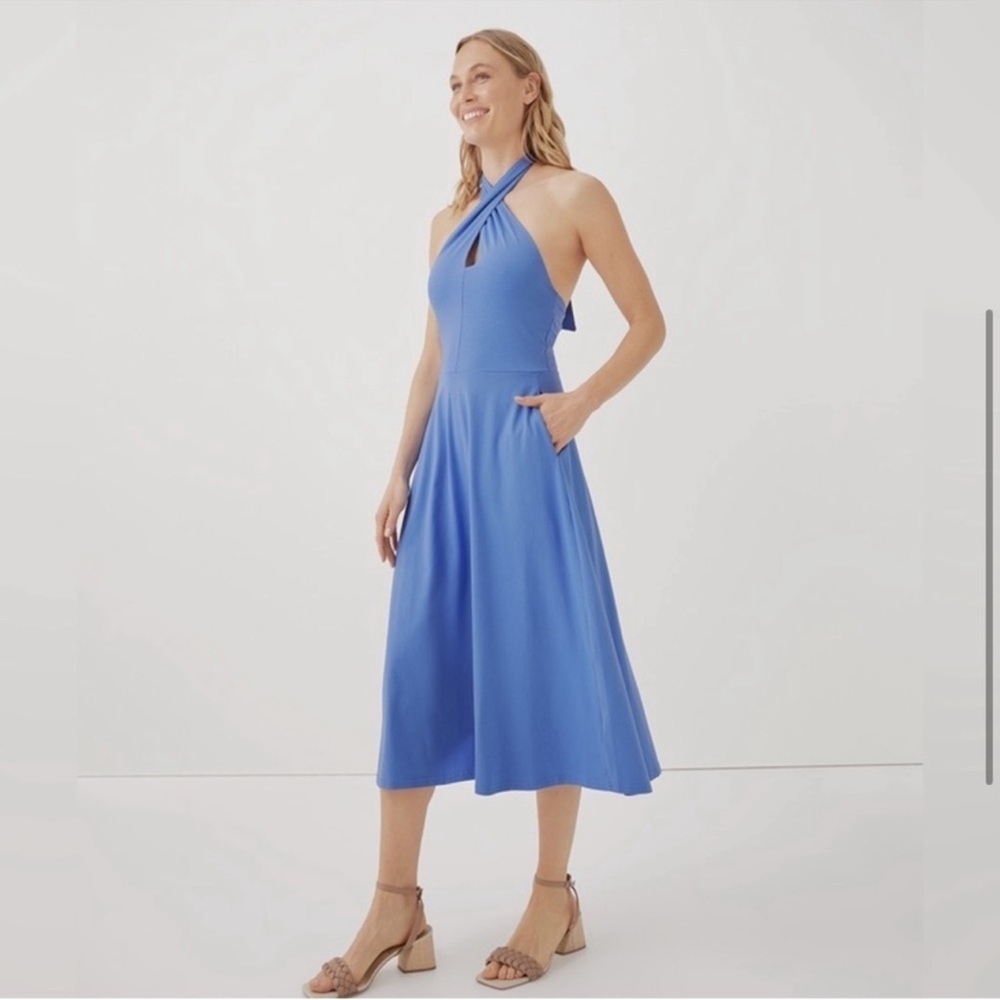 Elegant Pact Blue stretchy  organic cotton Halter Dress size s